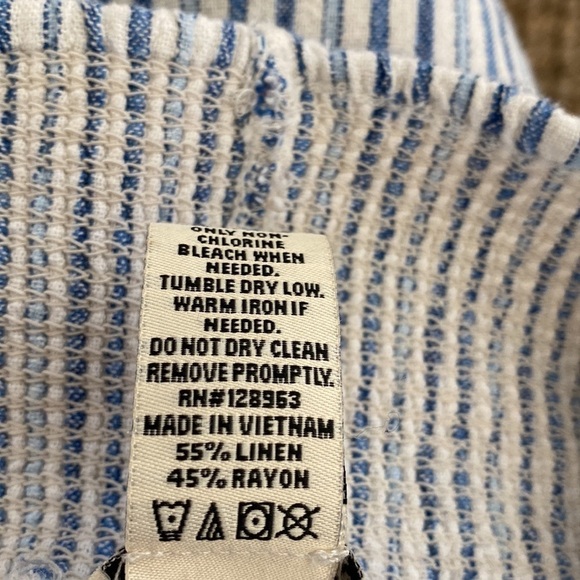 Indigo Rein Linen Blend Wide Leg pants Women’s L Blue white stripe Beach coastal - Picture 7 of 7